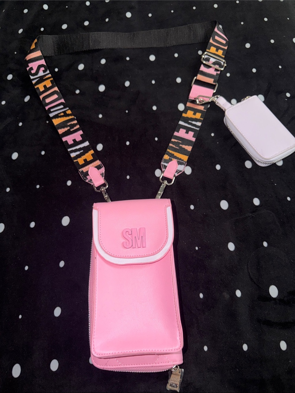 Steve Madden Pink Quilted Crossbody with Multicolor Logo Strap